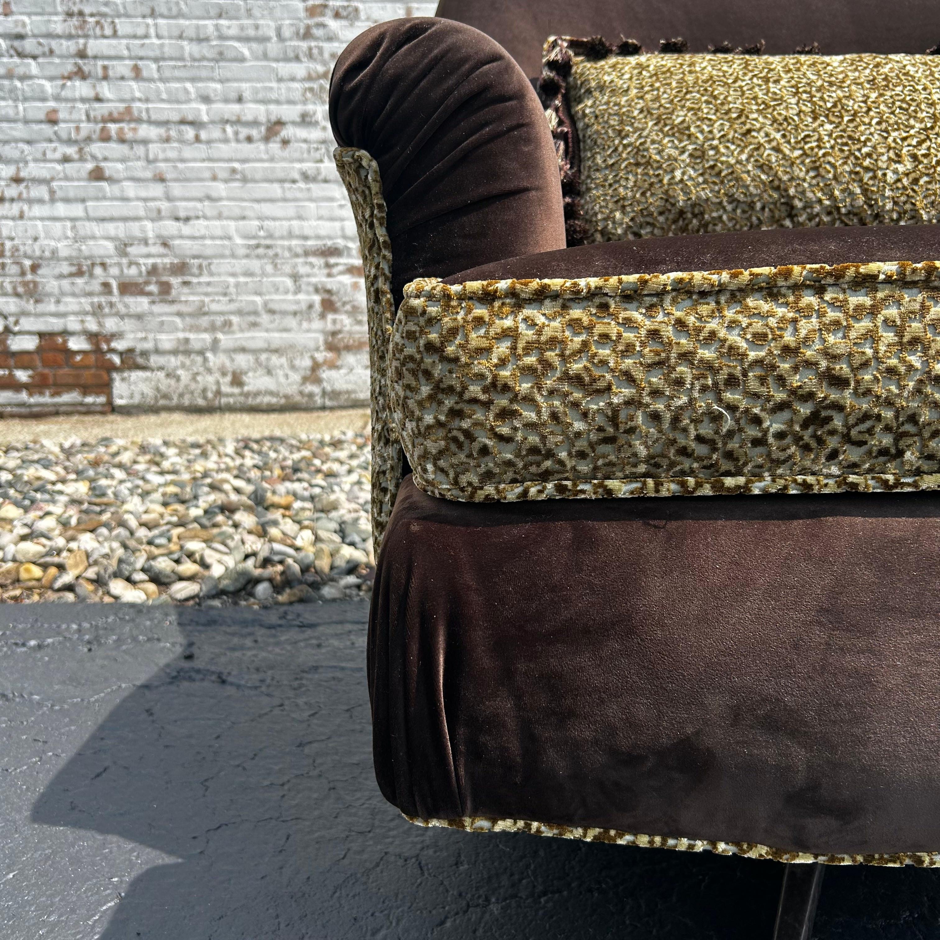 Vintage Swivel Rocker Chair in Brown Velvet and Leopard Print Chenille In Good Condition For Sale In Munster, IN