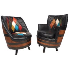 Used Swiveling Barrel Back Lounge Chairs, Set of 2