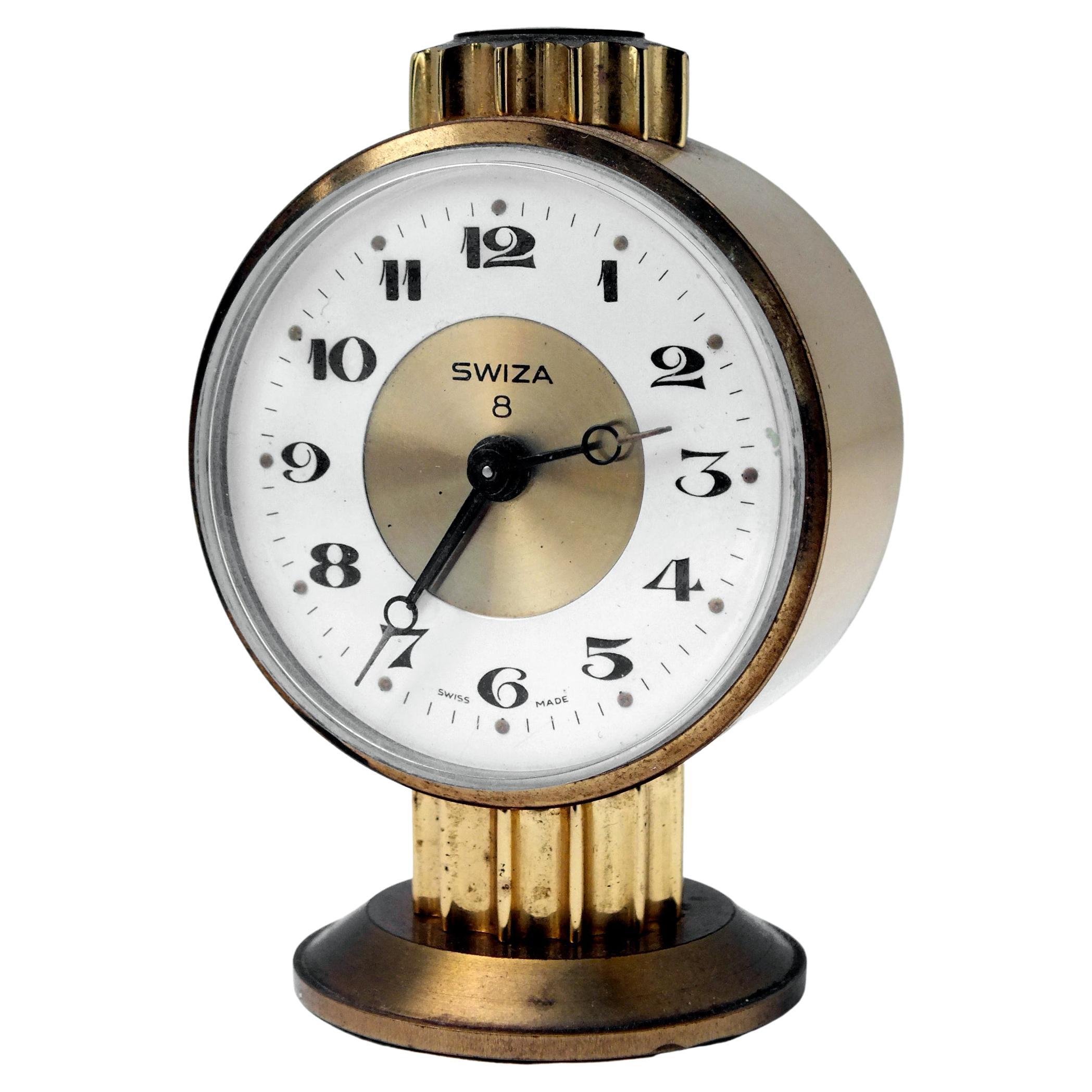 Vintage Swiza 8 Days Alarm Clock Swiss For Sale
