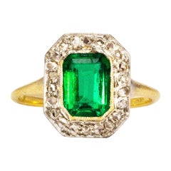 Vintage Synthetic Emerald and Diamond 18 Carat Gold Cluster Ring