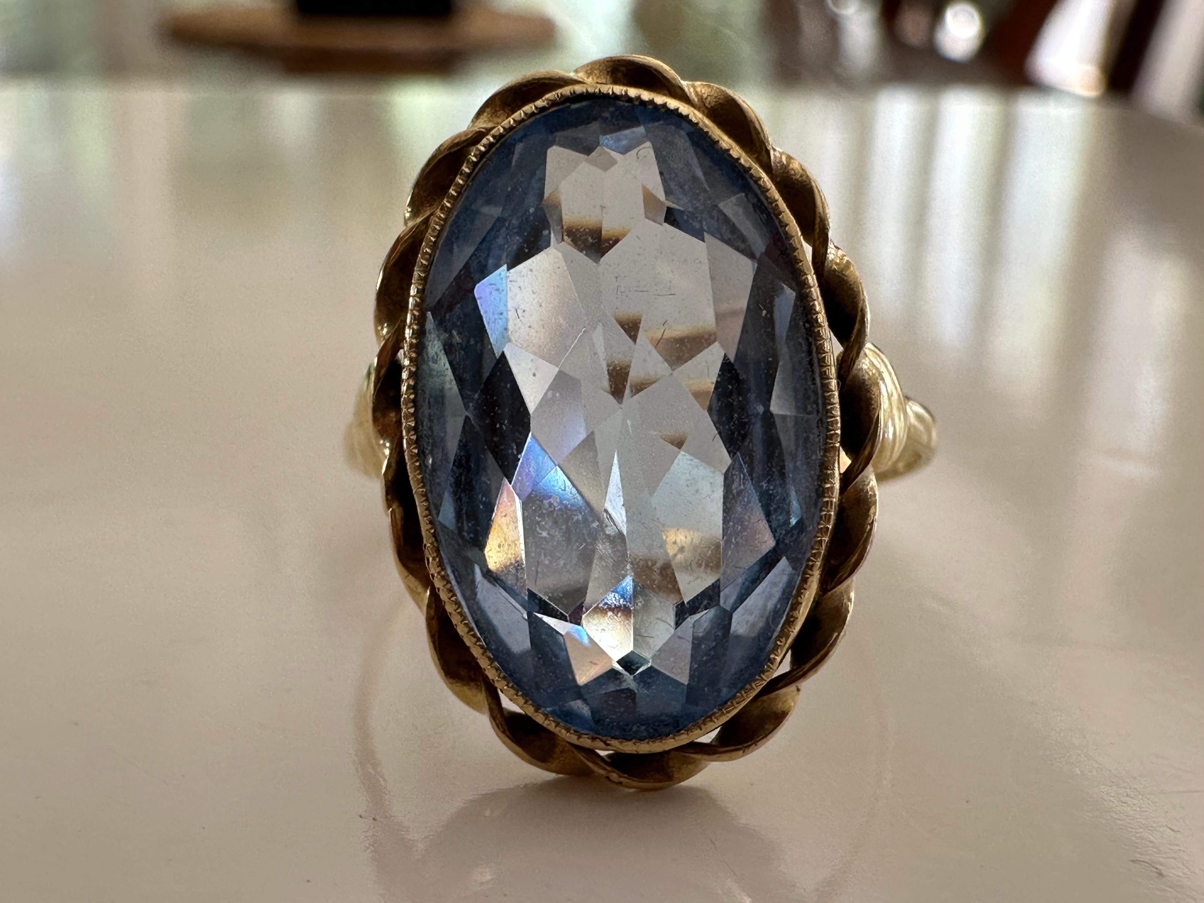 Oval Cut Vintage Synthetic Light Blue Spinel Cocktail Ring For Sale