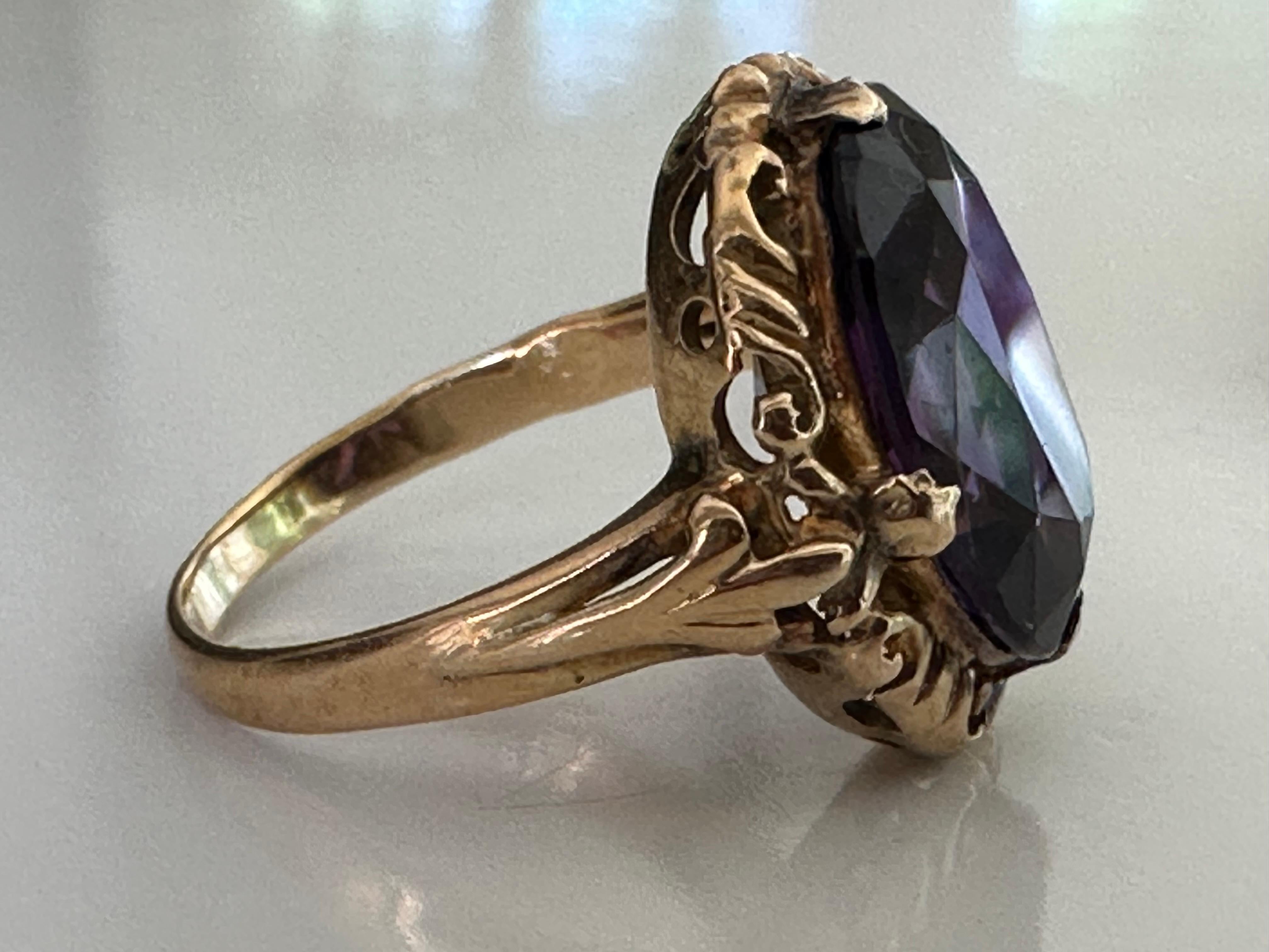 Vintage Synthetic Purple Sapphire Cocktail Ring For Sale 4