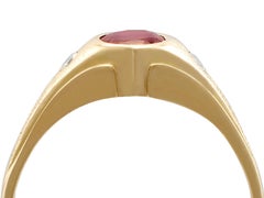 Vintage Synthetic Ruby and Diamond 18k Yellow Gold Ring Circa 1950