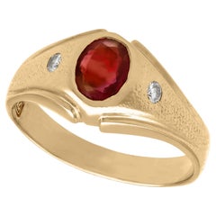 Vintage Synthetic Ruby and Diamond 18k Yellow Gold Ring Circa 1950