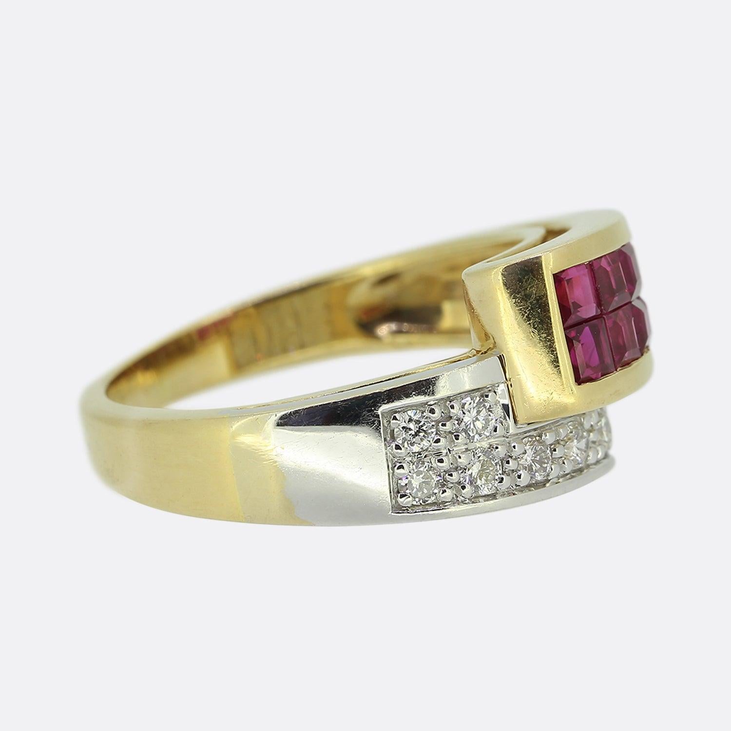 Square Cut Vintage Synthetic Ruby and Diamond Ring For Sale