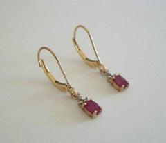 Vintage Synthetic Ruby & Diamond Pendant Earrings - 10K Gold - U.S. - C. 1970's