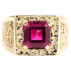 Vintage Synthetic Ruby Nugget Ring in 10k Yellow Gold
