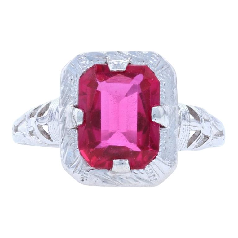 Customizable Vintage Synthetic Ruby Ring, 10k Gold and Platinum