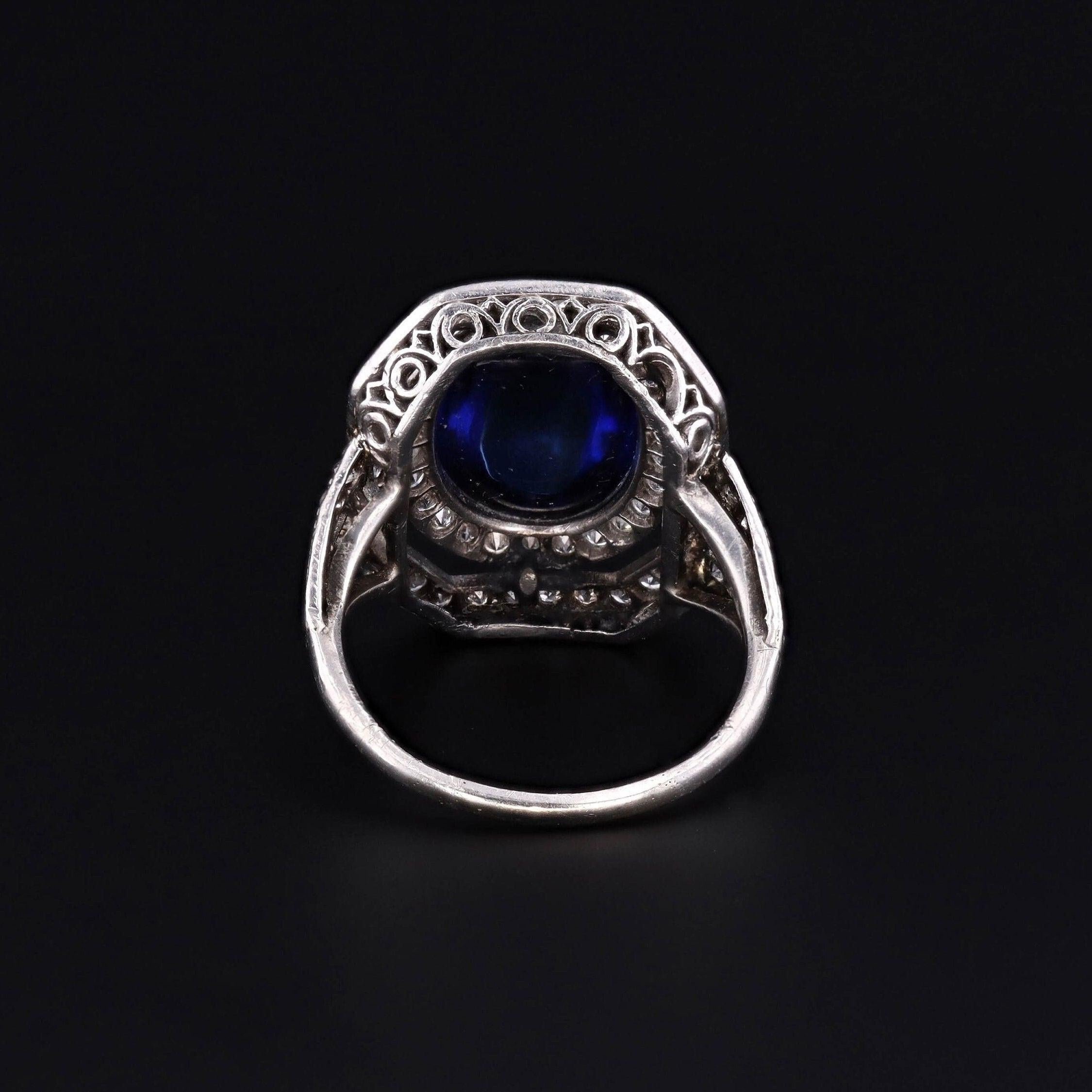 Vintage Synthetic Sapphire and Diamond Ring Platinum In Good Condition For Sale In Lewisburg, PA