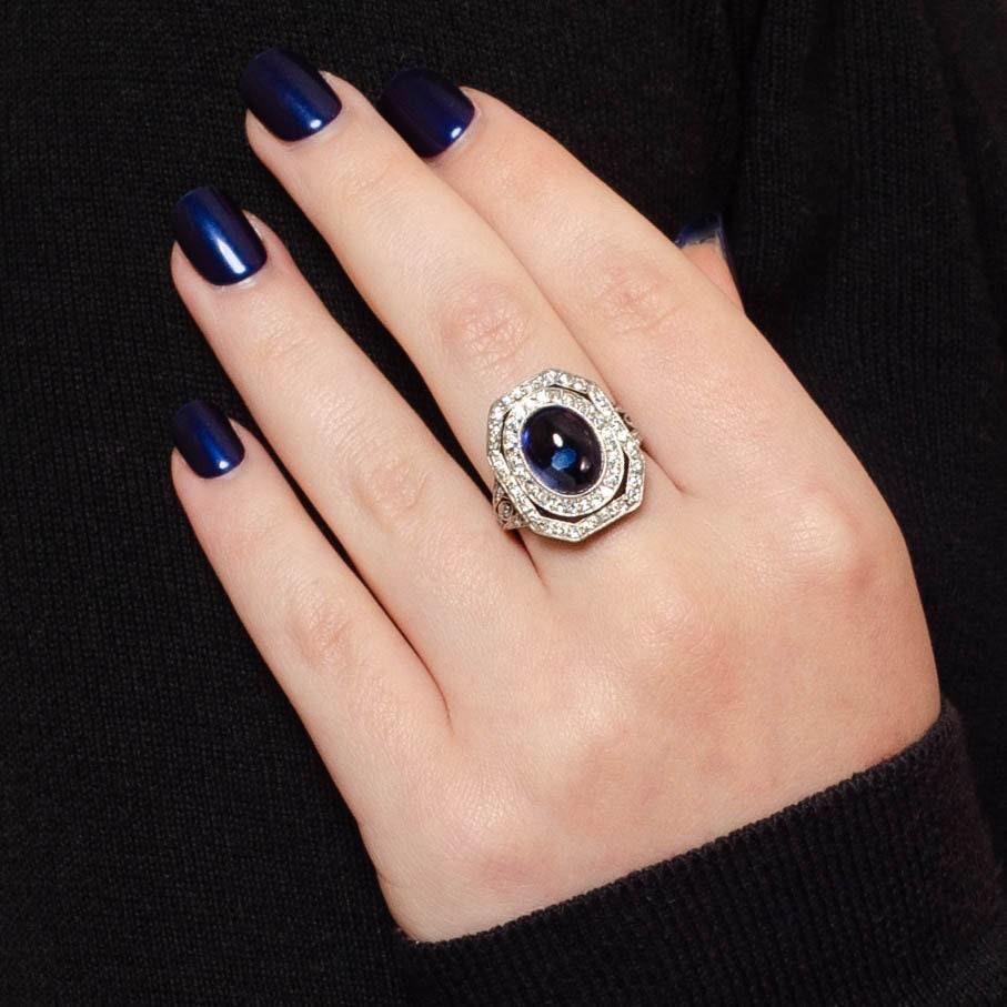 Women's Vintage Synthetic Sapphire and Diamond Ring Platinum For Sale