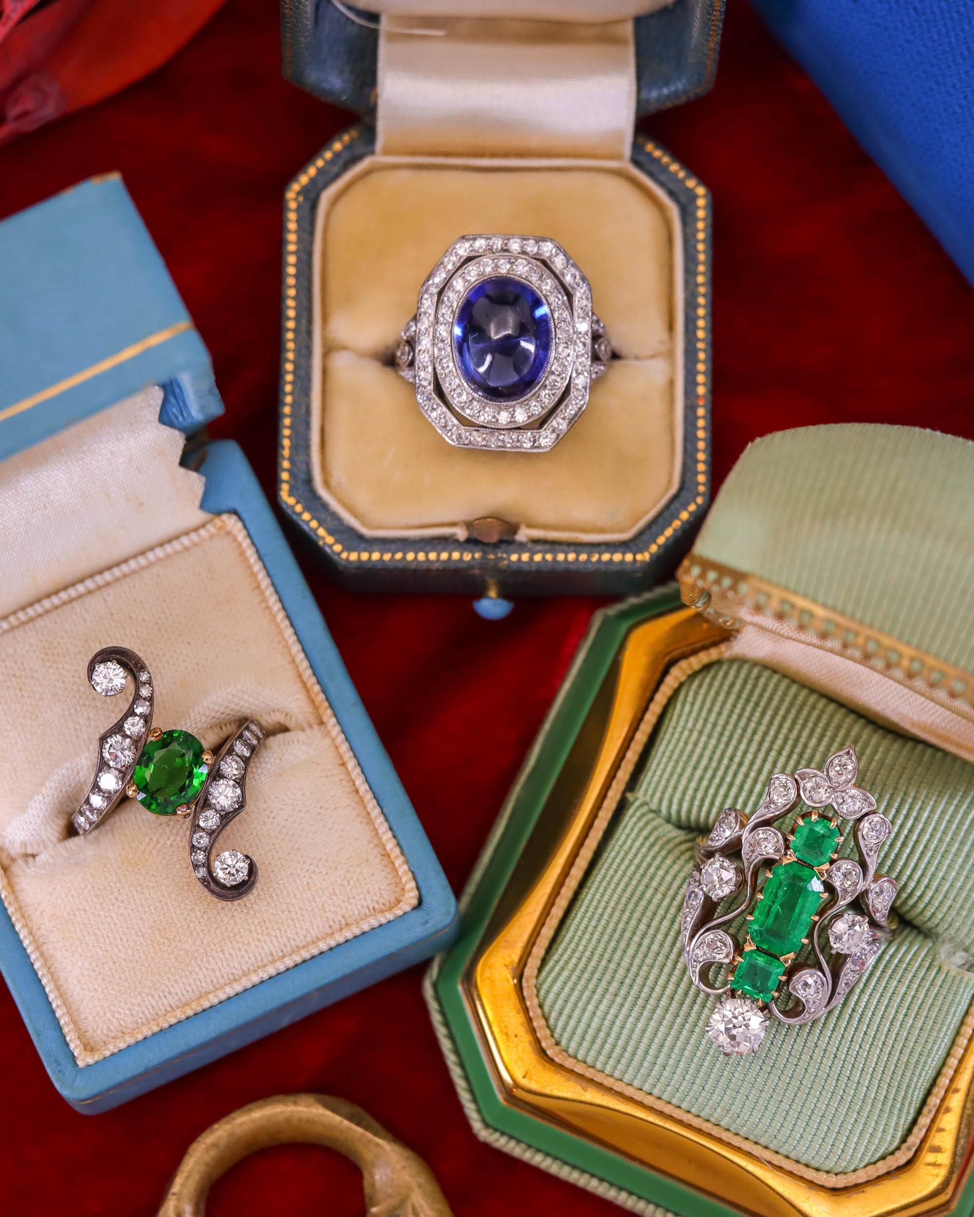 Platinring mit synthetischem Saphir und Diamant, Vintage 3