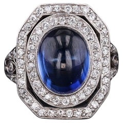 Anillo Vintage de Zafiro Sintético y Diamantes Platino