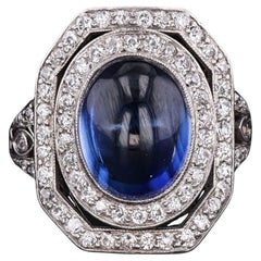 Vintage Synthetic Sapphire and Diamond Ring Platinum