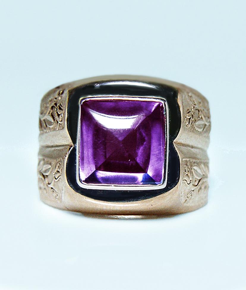 Men's Vintage Synthetic Sapphire Mens Ring 14K Gold Heavy Size 12.5 Перстень For Sale