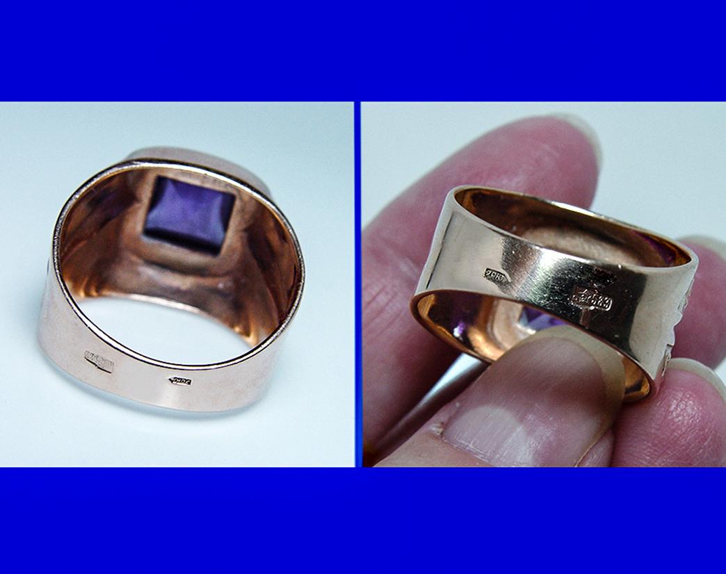 Vintage Synthetic Sapphire Mens Ring 14K Gold Heavy Size 12.5 Перстень For Sale 4