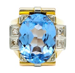 Vintage Synthetic Spinel and Diamond Art Deco Style 18 Karat Yellow Gold Ring