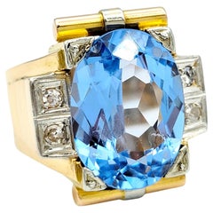 Ring aus 18 Karat Gelbgold mit synthetischem Spinell und Diamant im Art-déco-Stil