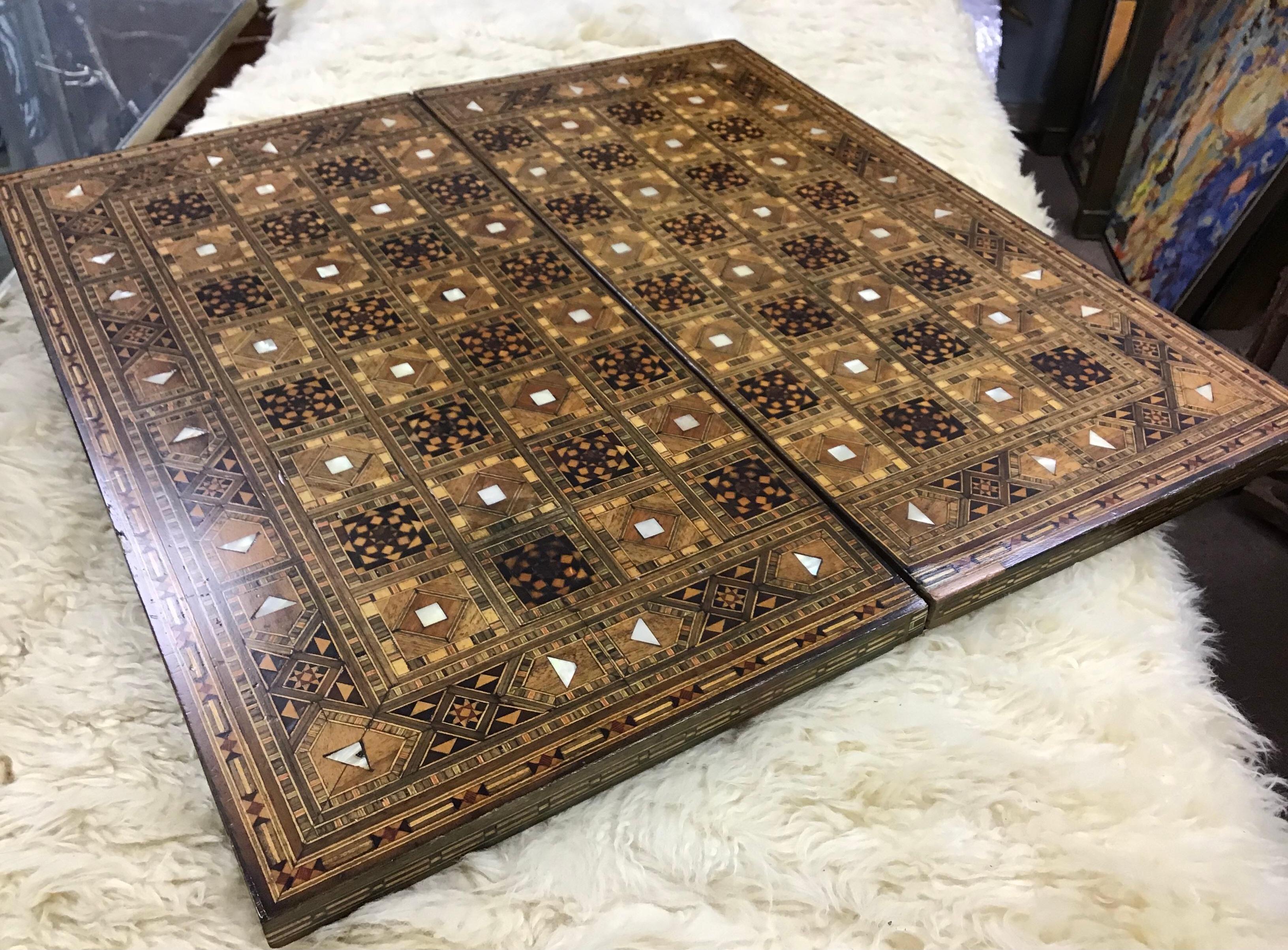 Vintage Syrian Inlaid Mosaic Game Board 1