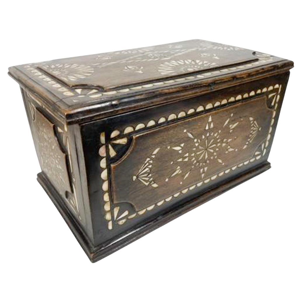 Vintage Syrian Mother-of-Pearl Inlaid Hardwood Document Box with Internal Till