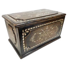 Antique Syrian Mother-of-Pearl Inlaid Hardwood Document Box with Internal Till