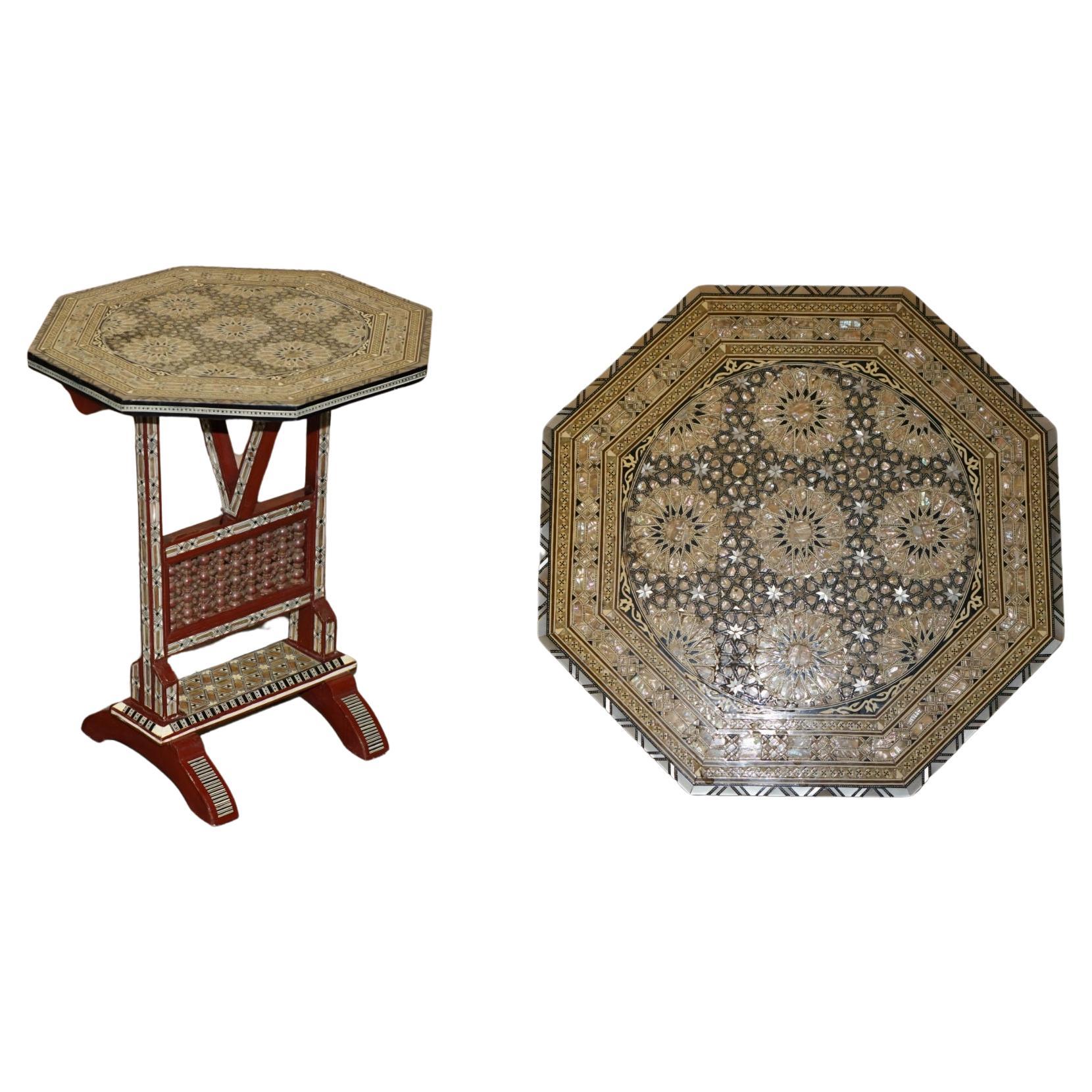 ViNTAGE SYRIAN MOTHER OF PEARL INLAID TILT TOP SIDE END LAMP WINE TABLE For Sale