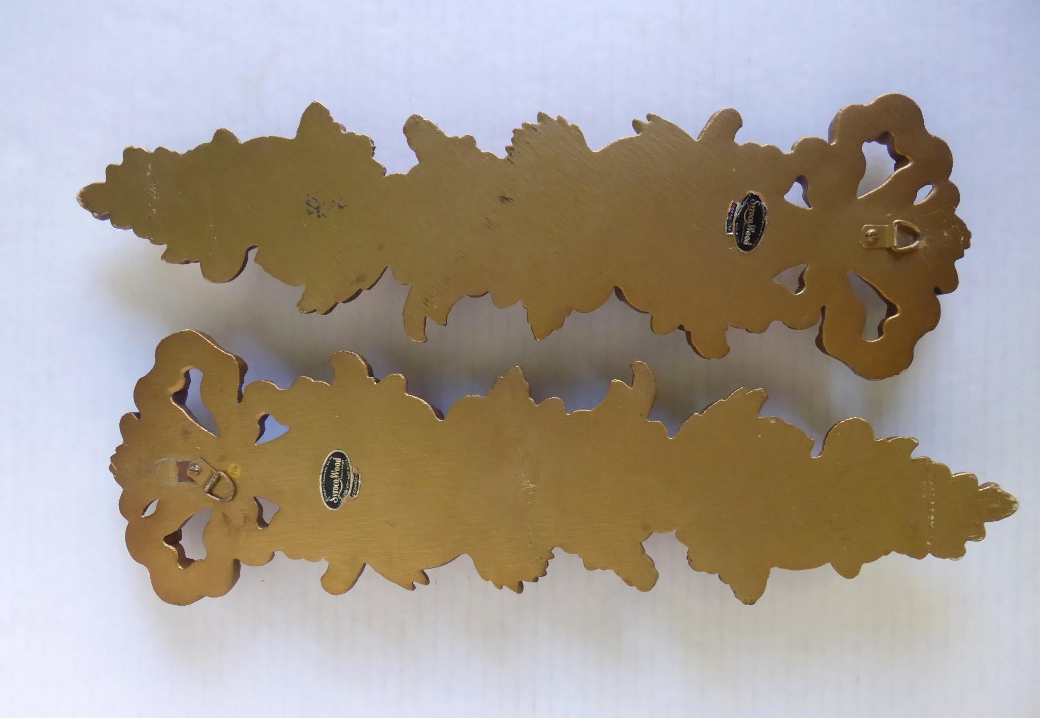 Paar Hollywood Regency Goldene Obstswag-Wandschmuck-Wandschmuck aus Syroco-Holz, 60er Jahre, Vintage im Angebot 1