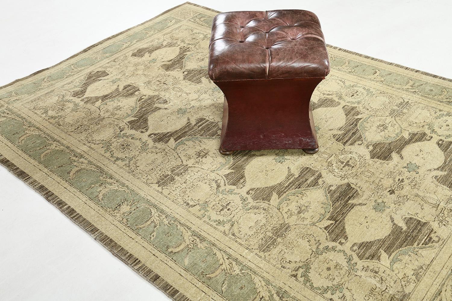 Hand-Knotted Vintage Sytle Arts and Crafts Revival D5265 For Sale