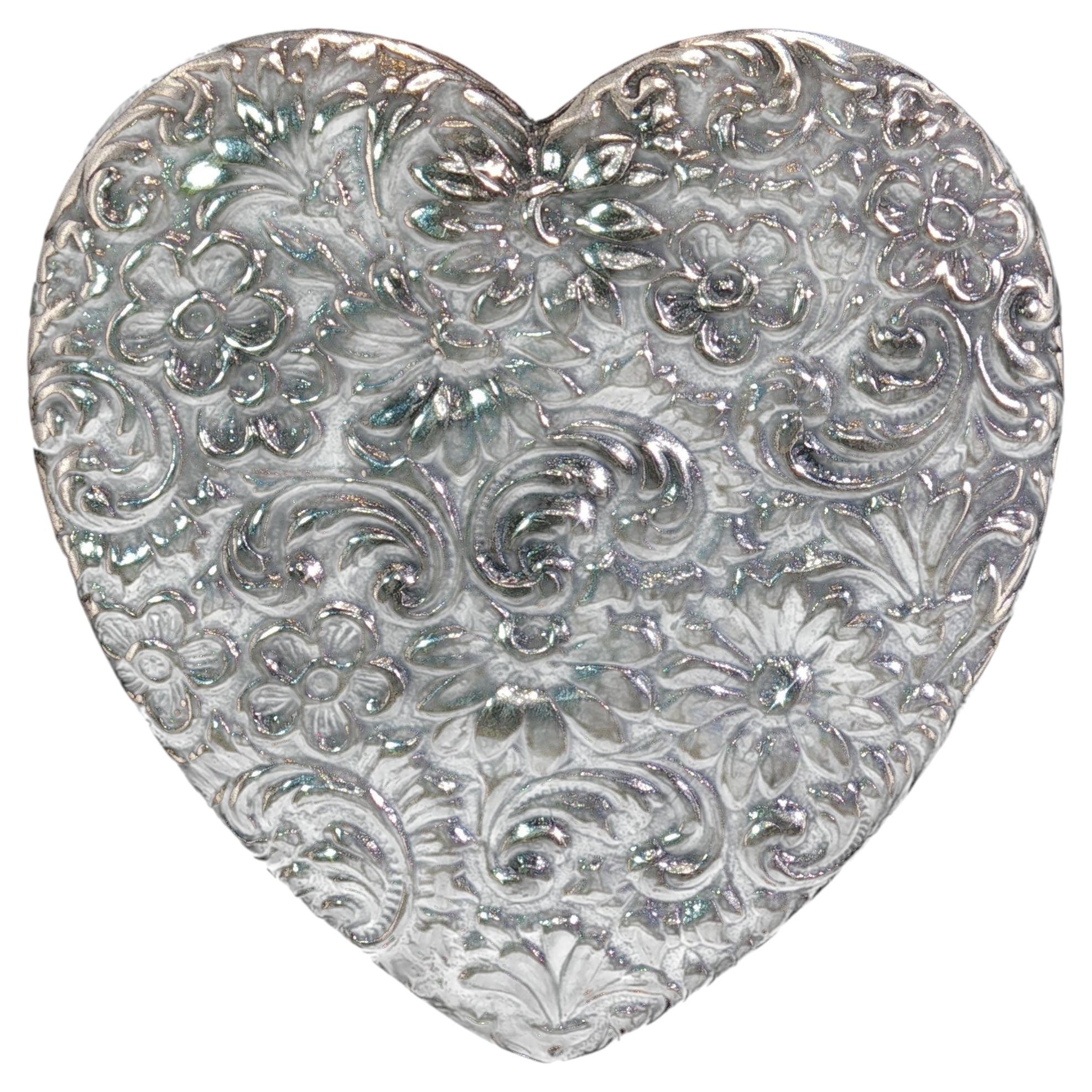 Vintage T Foree Hunsicker Sterling Silver Large Floral Heart Pendant RARE
