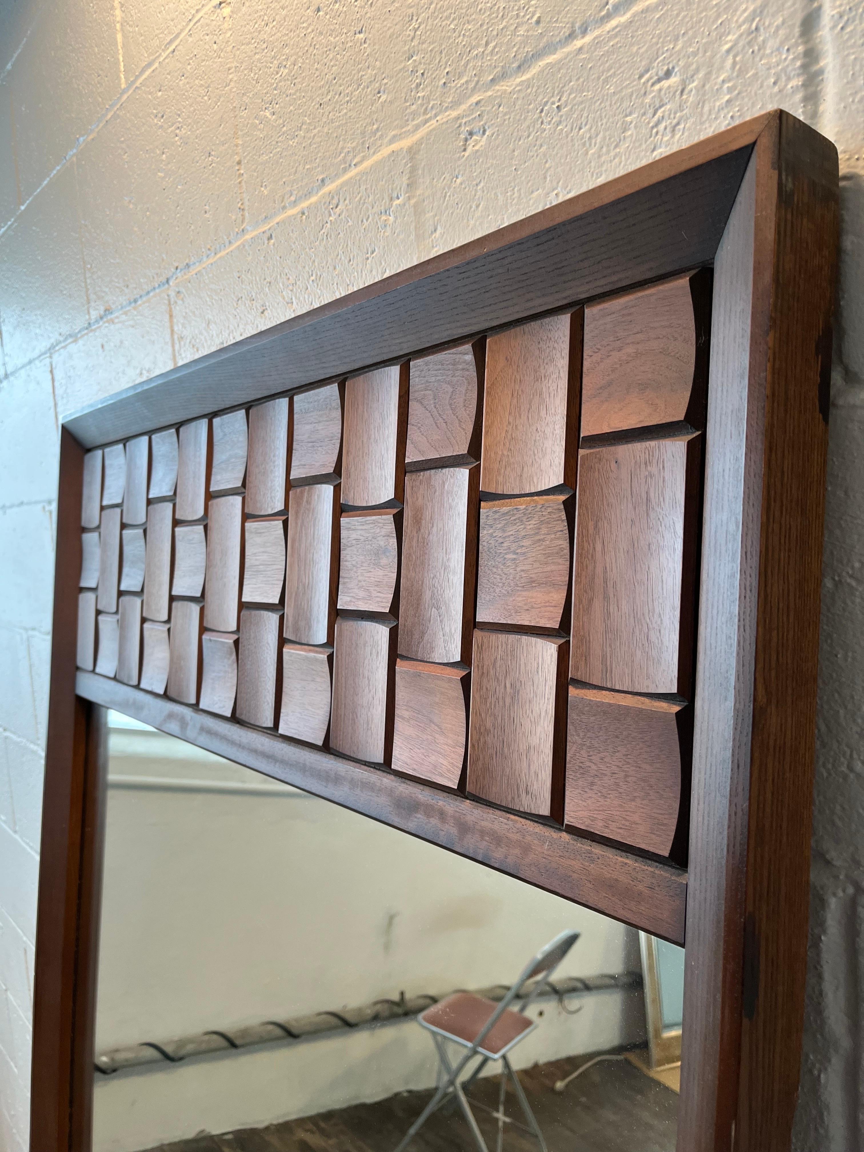 Canadian Vintage Tabago Furniture Walnut Brutalist Style Wall Mirror For Sale