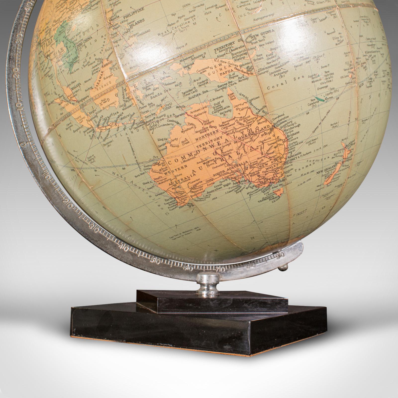 Chrome Vintage Table Globe, English, World Map, 13.5 Inch Diameter, Cartography, C.1960 For Sale