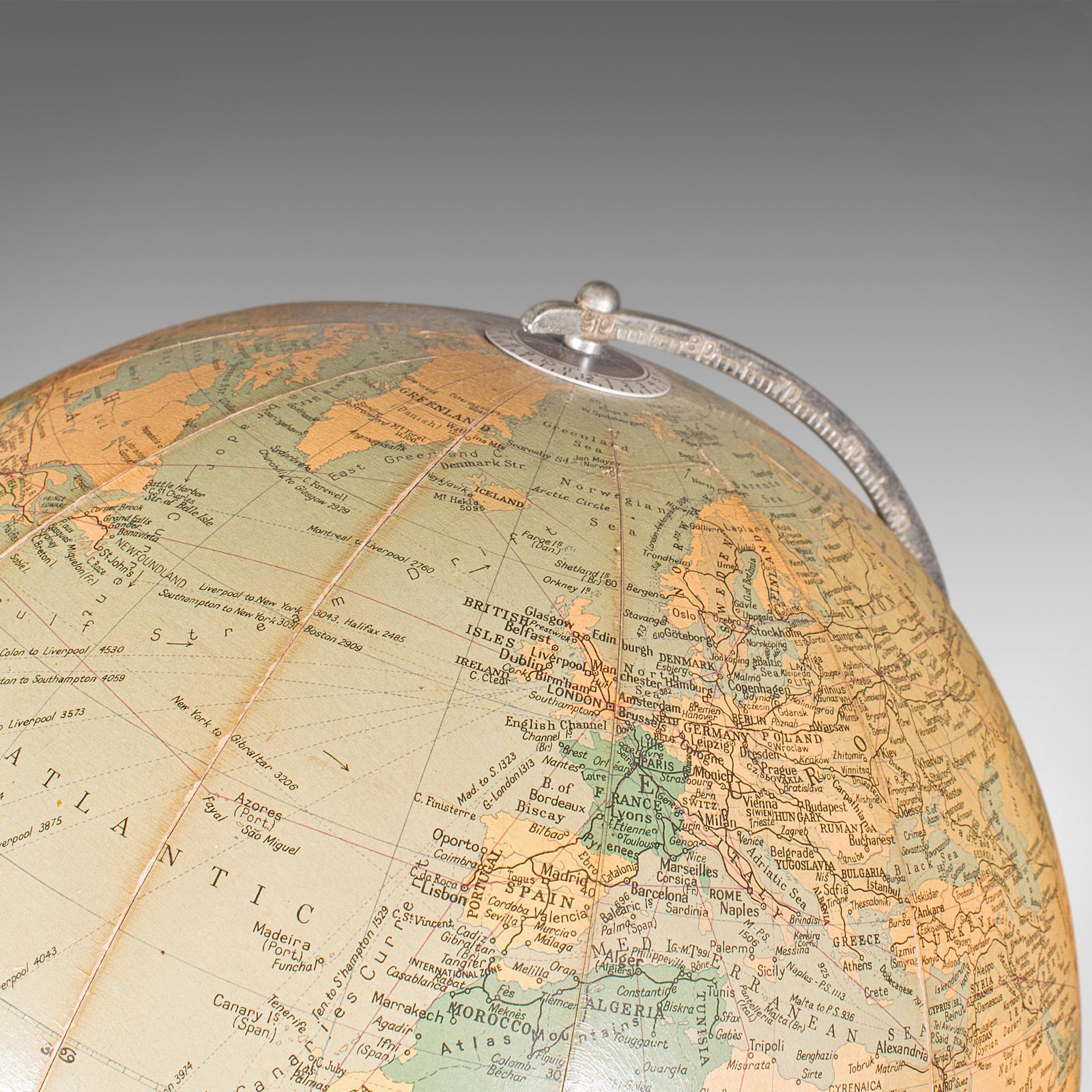 Mid-Century Modern Vintage Table Globe, English, World Map, 13.5 Inch Diameter, Cartography, C.1960 For Sale