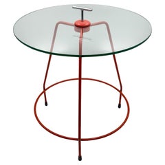 Vintage Table in Red Enameled Metal and Glass, Italian Design, 1960s