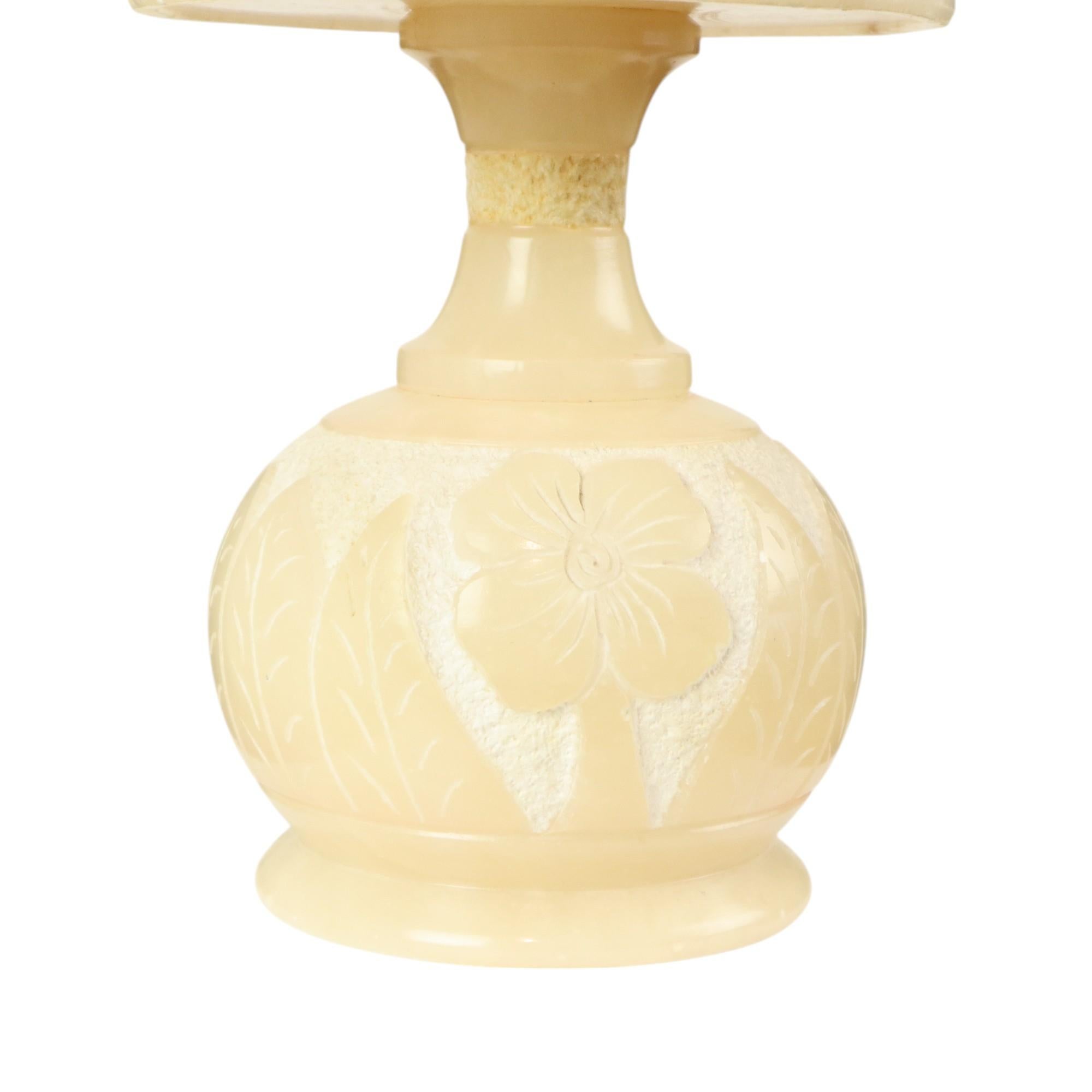 Lámpara de Mesa Vintage Alabastro Piedra Natural Flores España Años 60 en venta 1