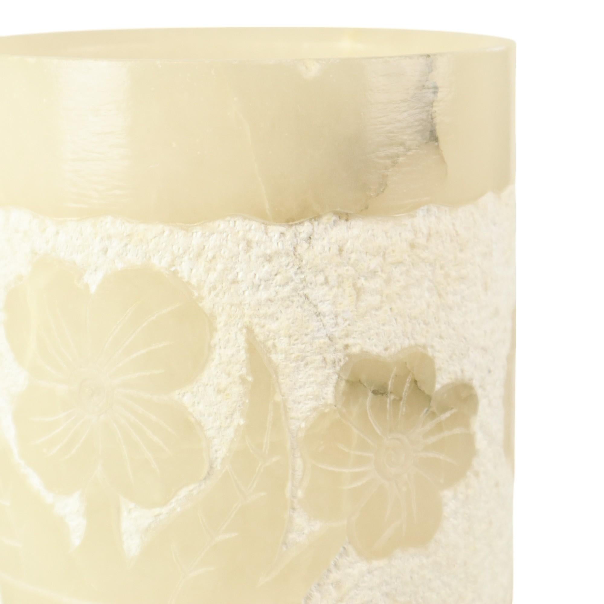 Lámpara de Mesa Vintage Alabastro Piedra Natural Flores España Años 60 en venta 4