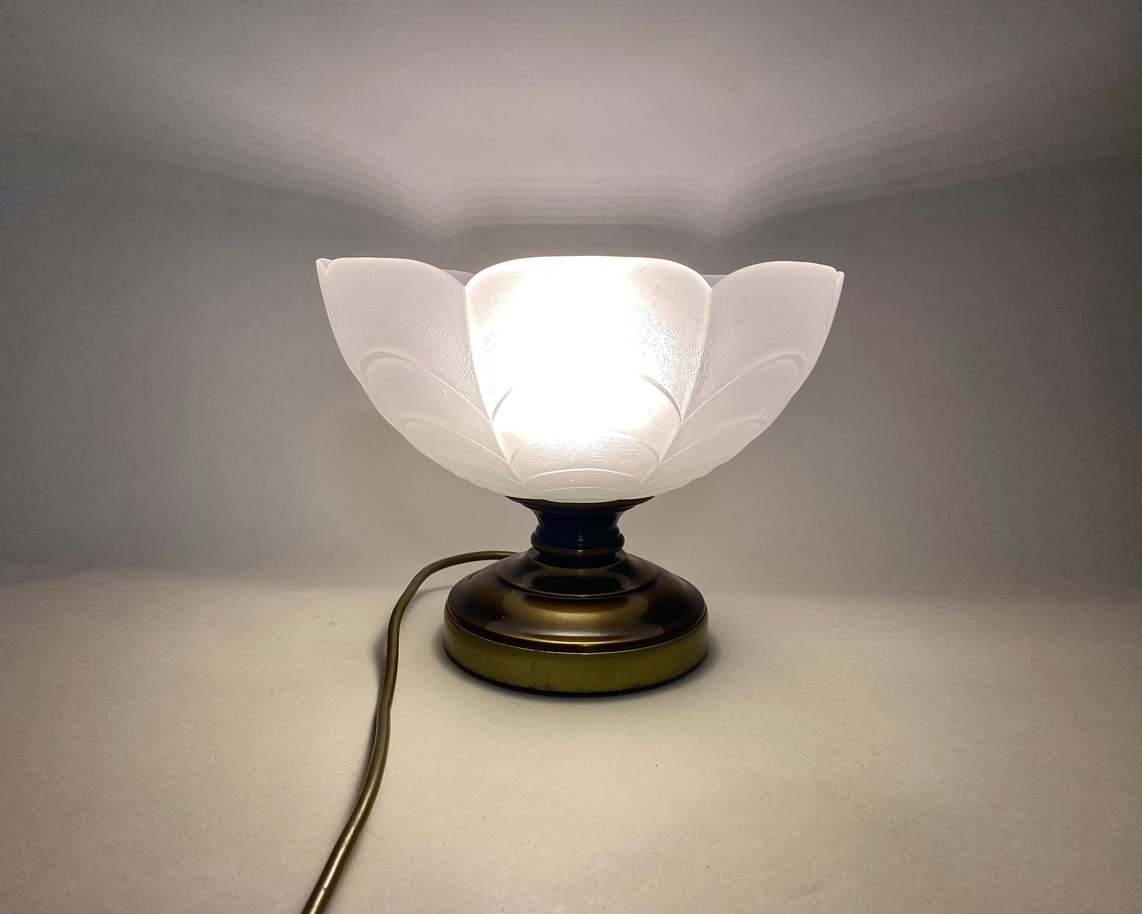 Mid-Century Modern Vintage Table Lamp Brass & Frosted Glass Art Deco by Deknudt, Belgium, 70s For Sale