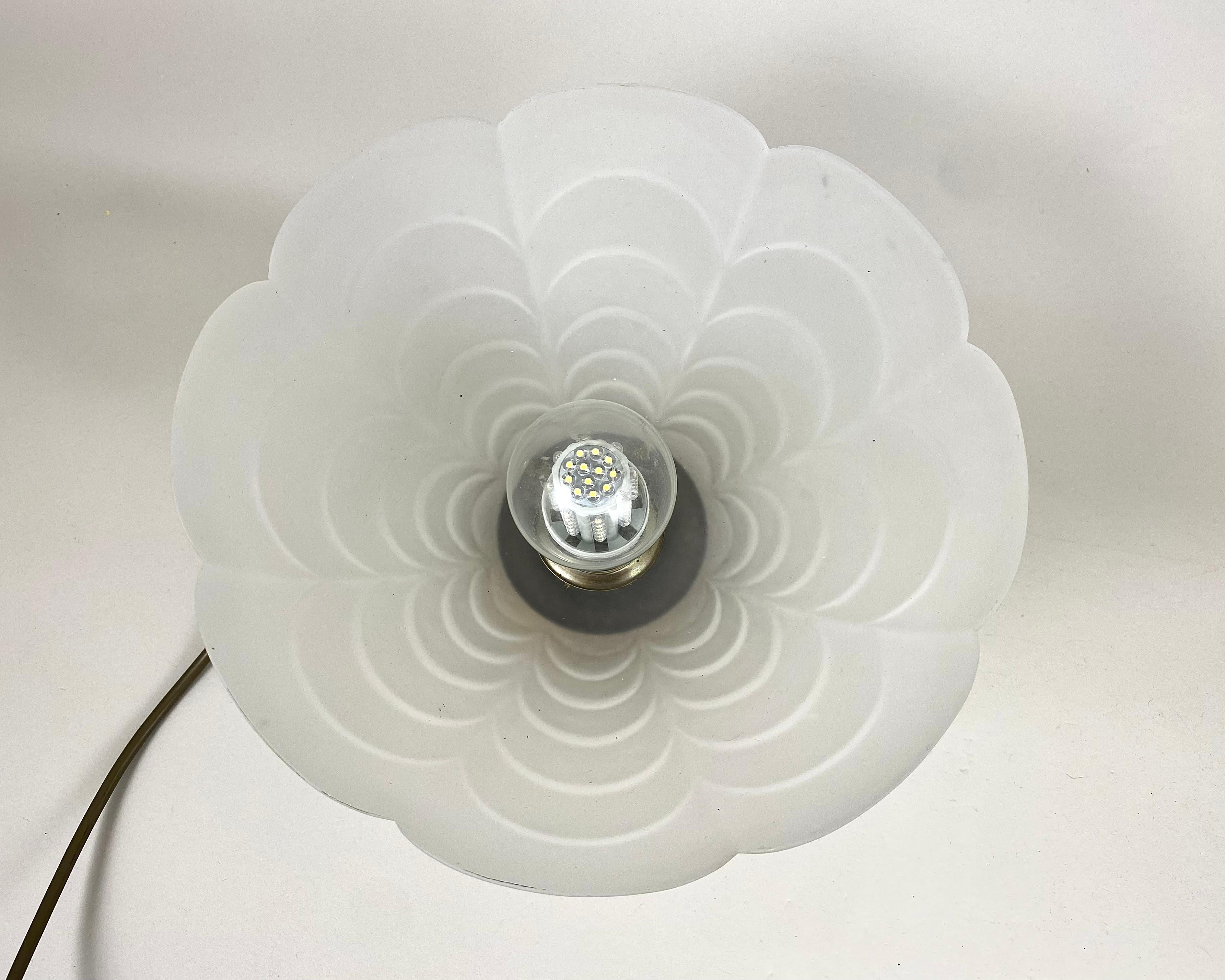 Belgian Vintage Table Lamp Brass & Frosted Glass Art Deco by Deknudt, Belgium, 70s For Sale