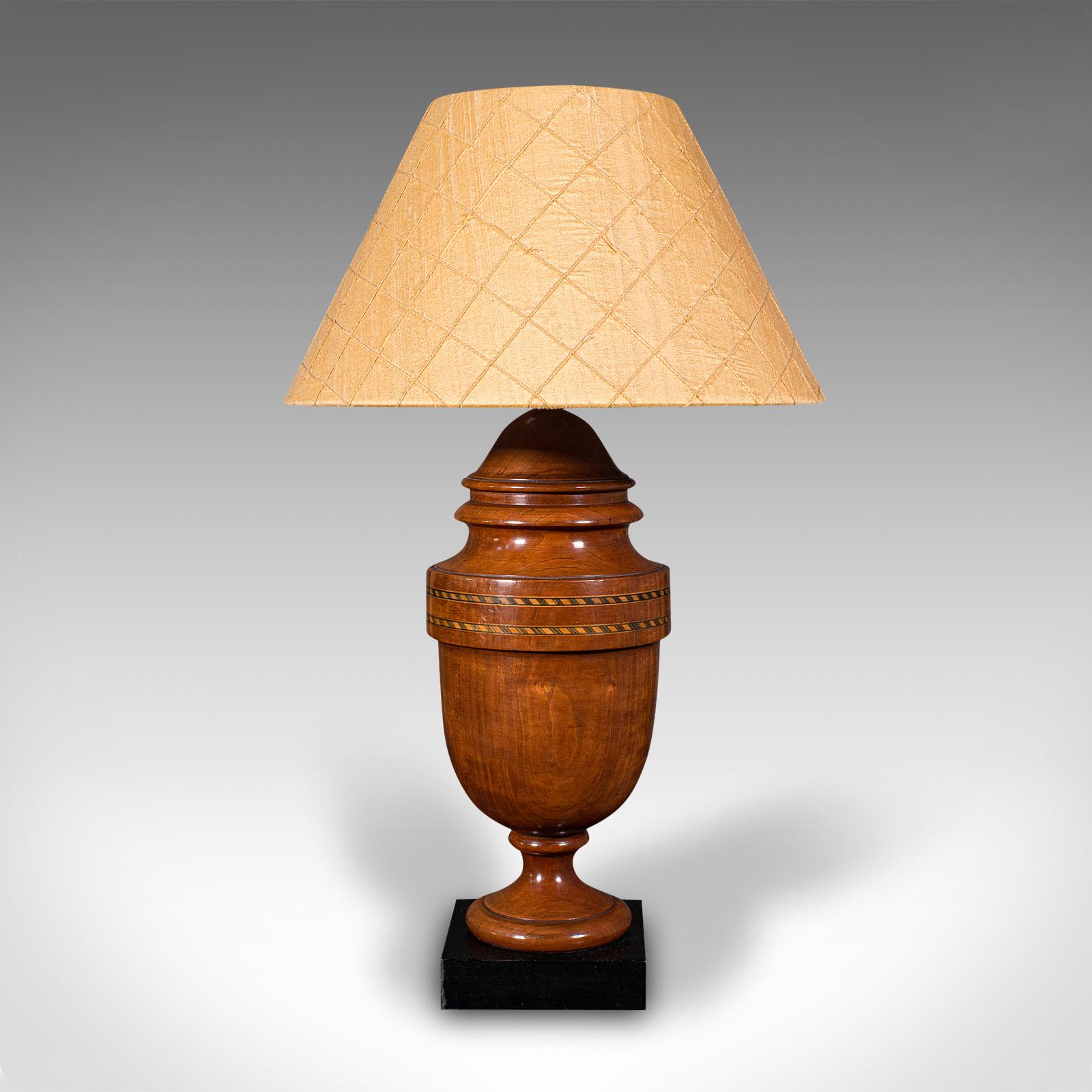Rustic Vintage Table Lamp, English, Turned Walnut, Boxwood, Side Light, Mid Century