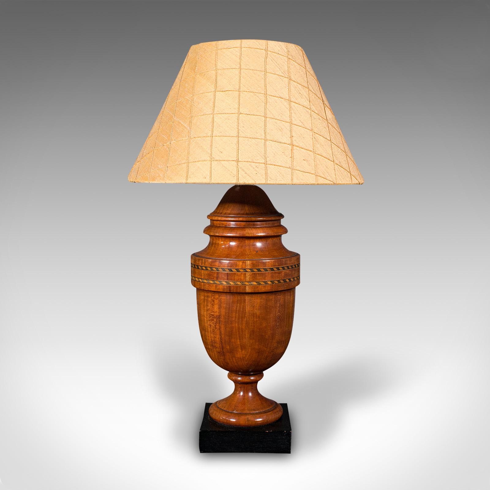 British Vintage Table Lamp, English, Turned Walnut, Boxwood, Side Light, Mid Century