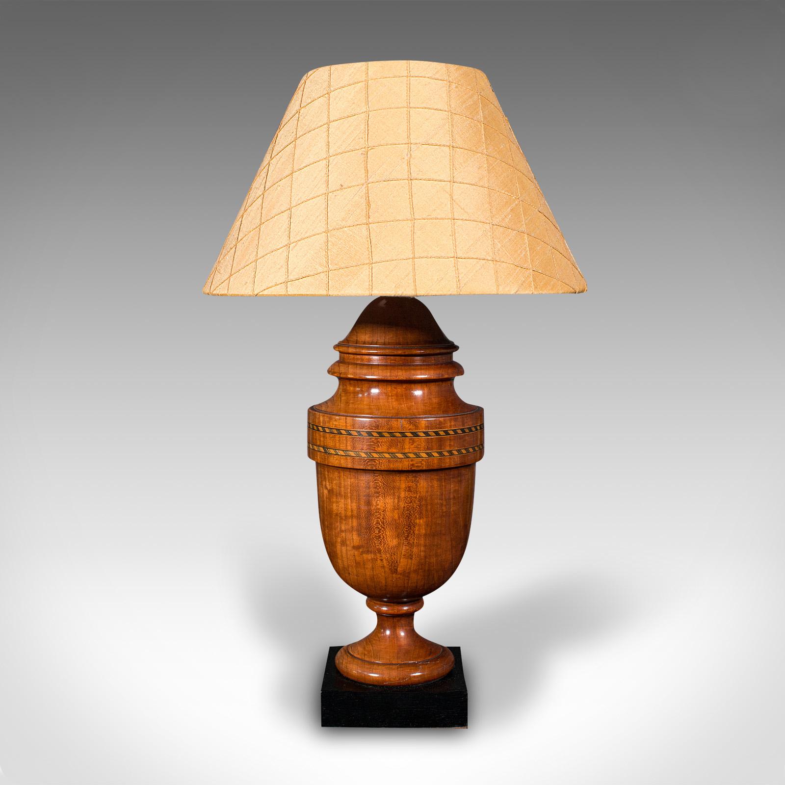20th Century Vintage Table Lamp, English, Turned Walnut, Boxwood, Side Light, Mid Century