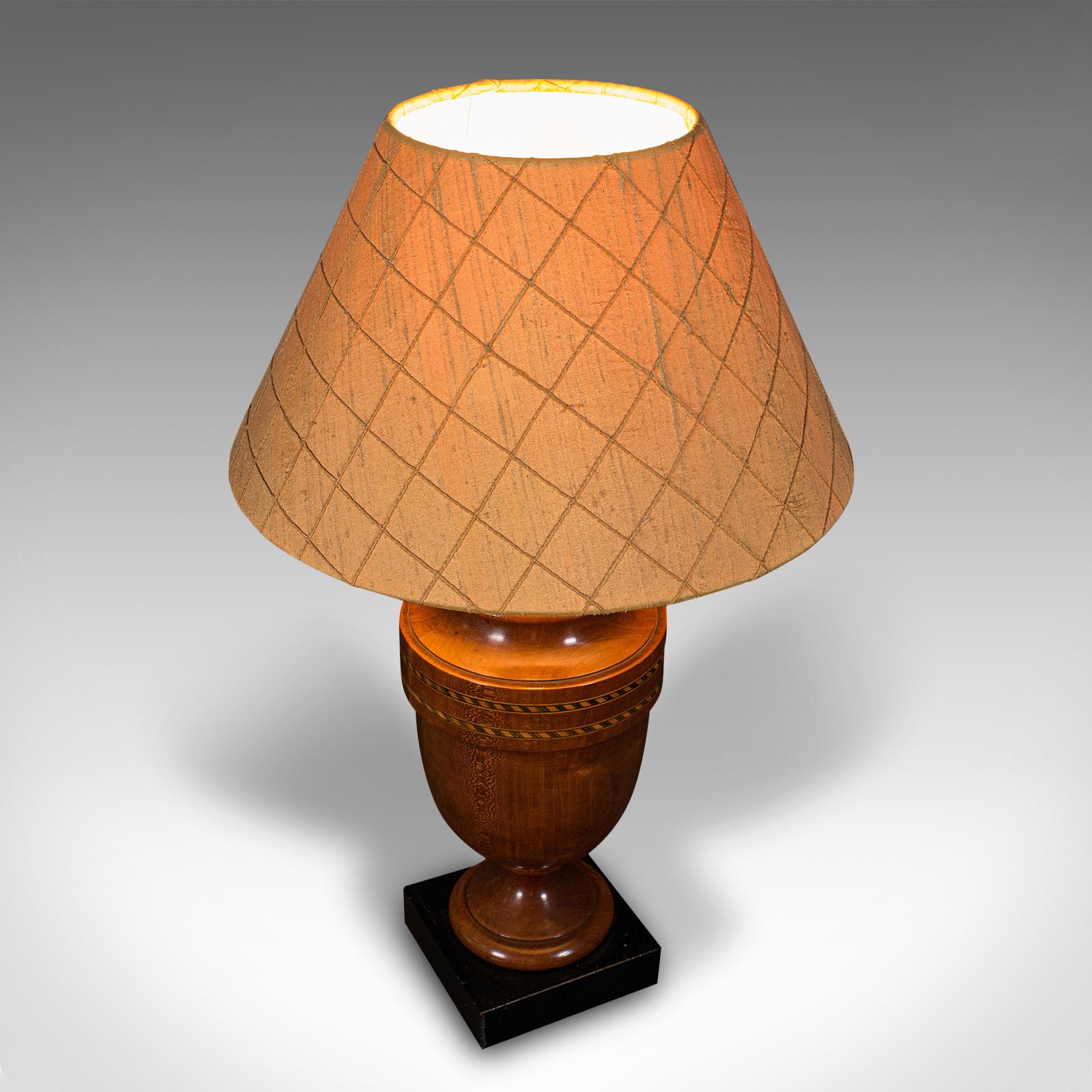 Vintage Table Lamp, English, Turned Walnut, Boxwood, Side Light, Mid Century 1