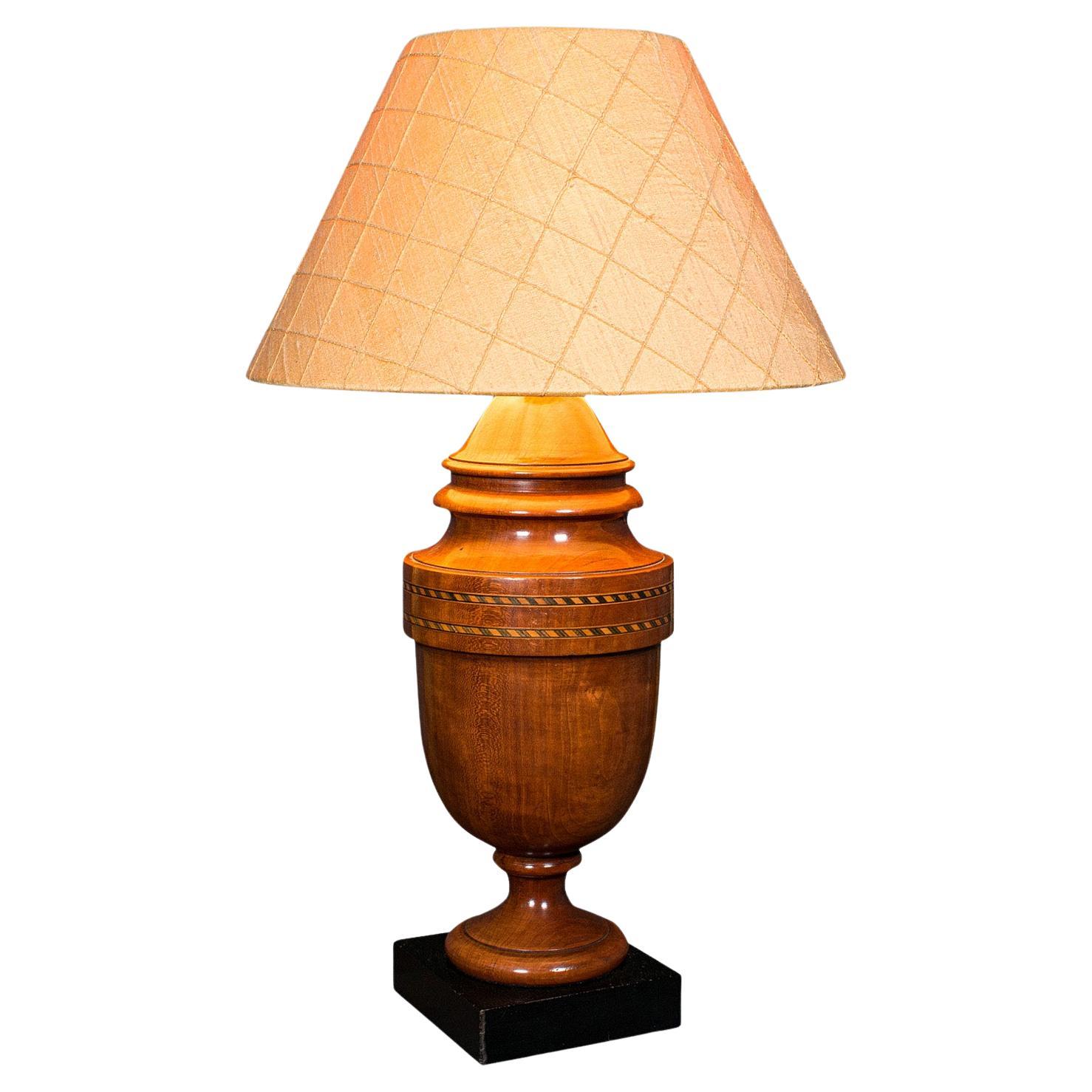 Vintage Table Lamp, English, Turned Walnut, Boxwood, Side Light, Mid Century
