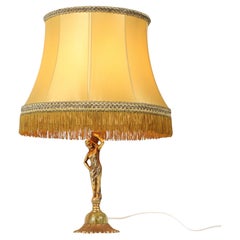 Vintage Table Lamp Female Figure Brass and Onyx Marble