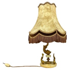 Vintage Table Lamp “Fish” With Shade In Onyx and Bronze