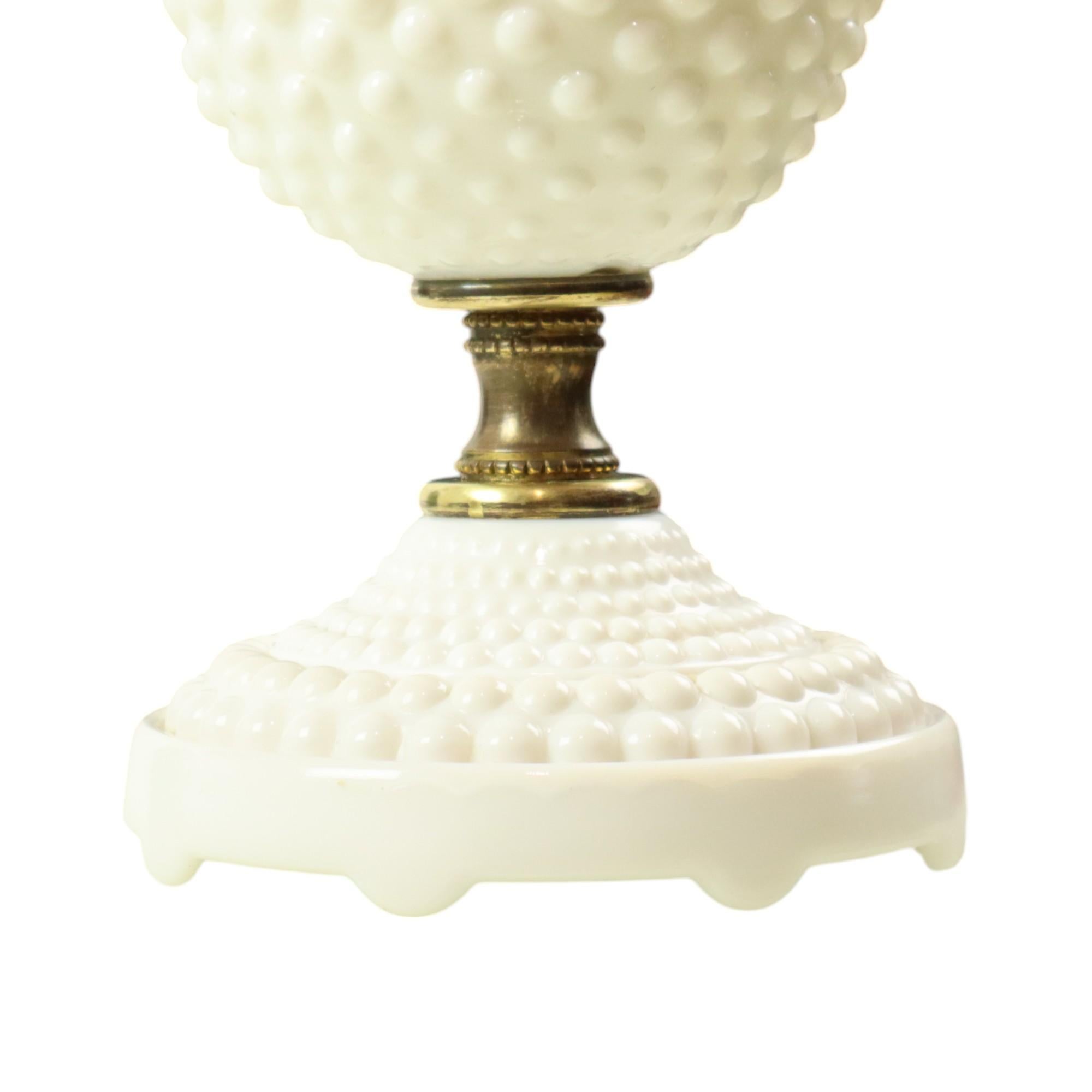 Vintage Table Lamp Frosted Milk Glass Brass Hobnail 1970s For Sale 5