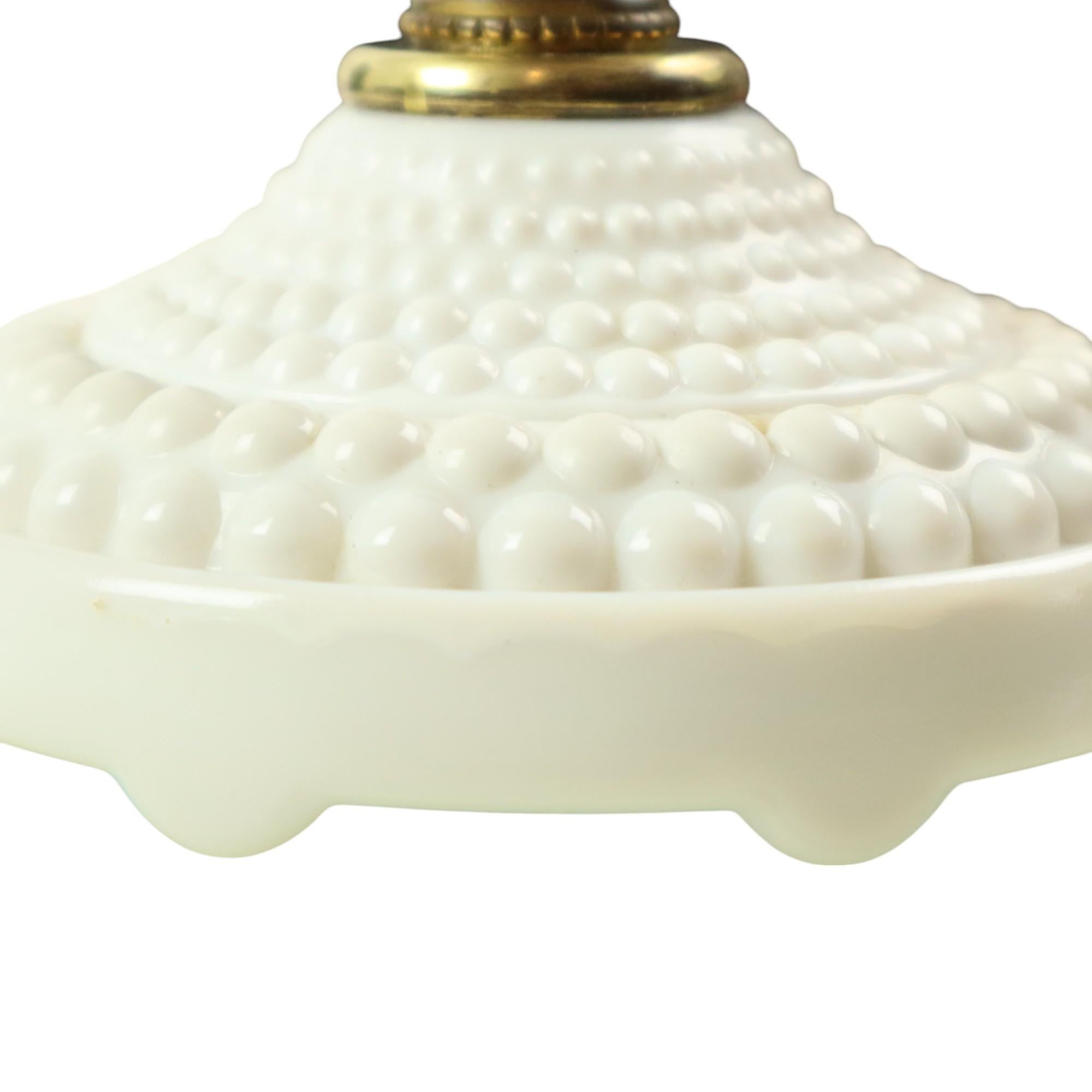 Vintage Table Lamp Frosted Milk Glass Brass Hobnail 1970s For Sale 7