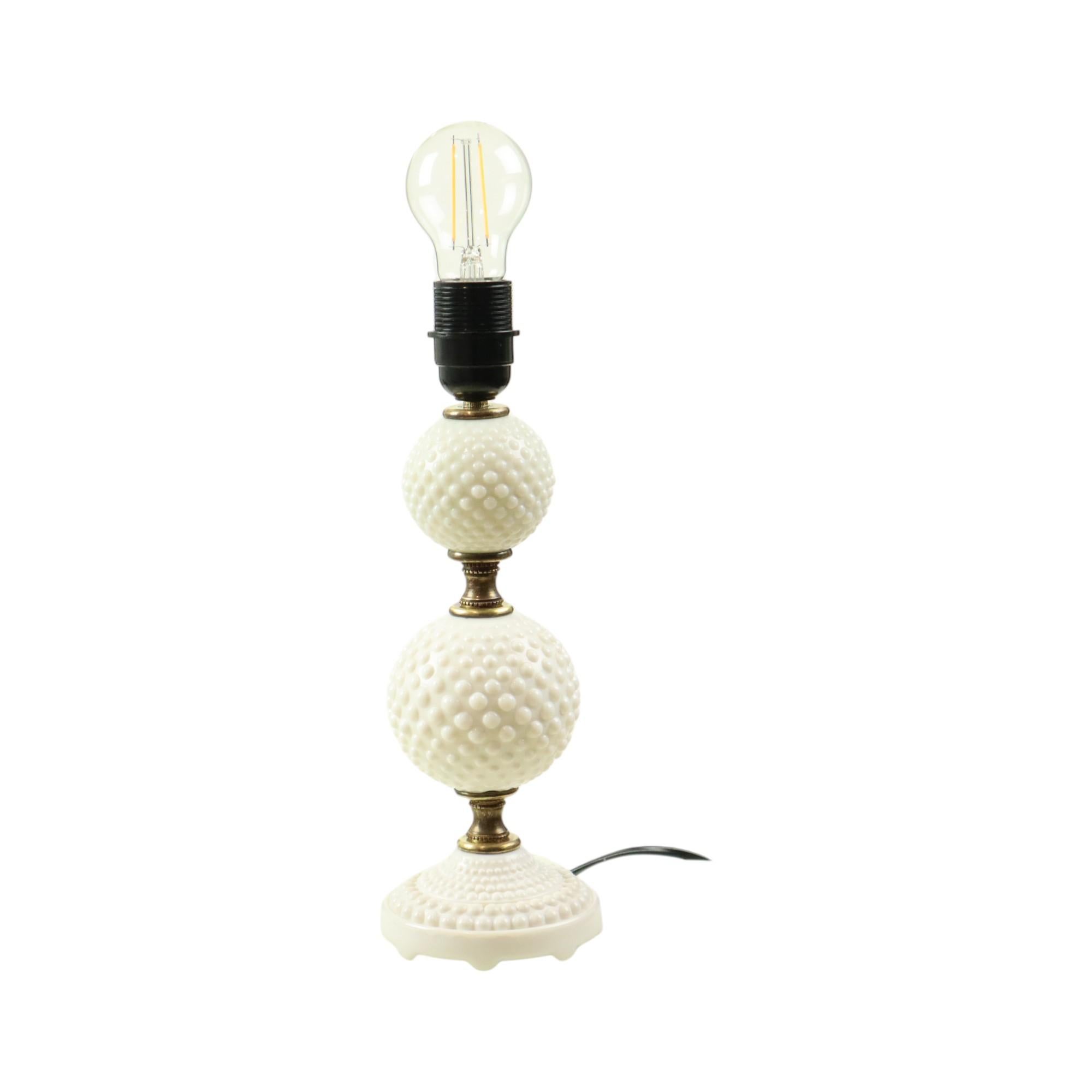 Vintage Table Lamp Frosted Milk Glass Brass Hobnail 1970s For Sale 8