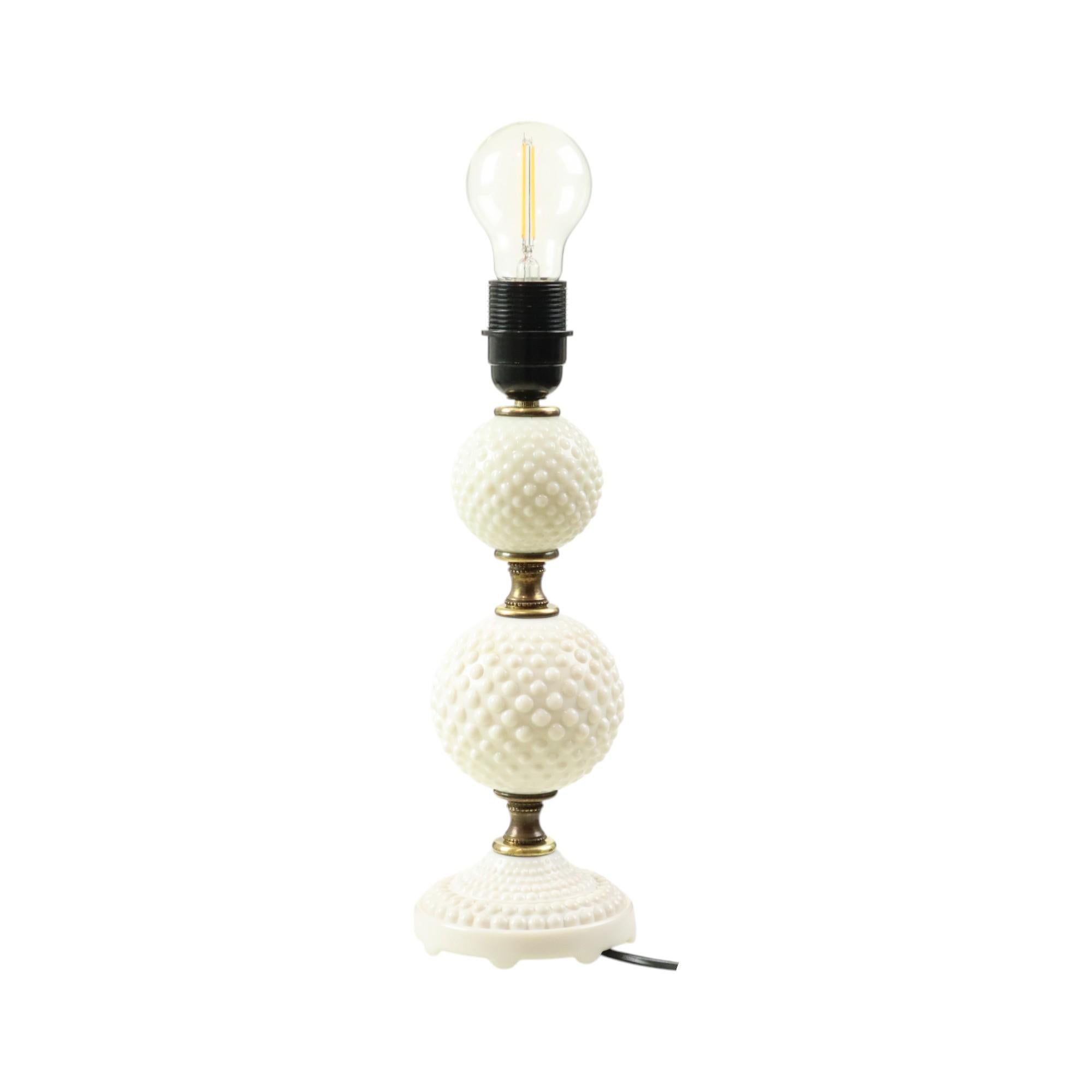 Vintage Table Lamp Frosted Milk Glass Brass Hobnail 1970s For Sale 9