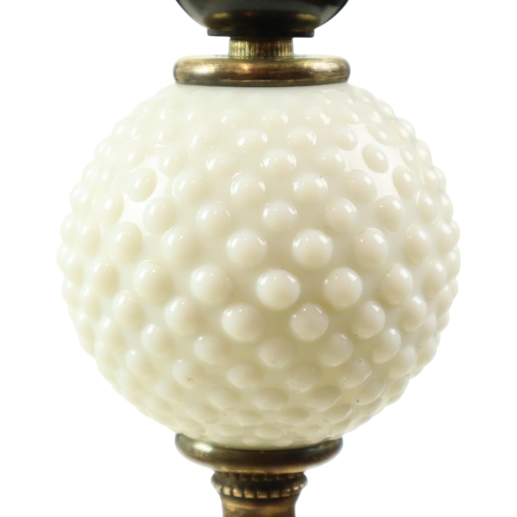 Vintage Table Lamp Frosted Milk Glass Brass Hobnail 1970s For Sale 1