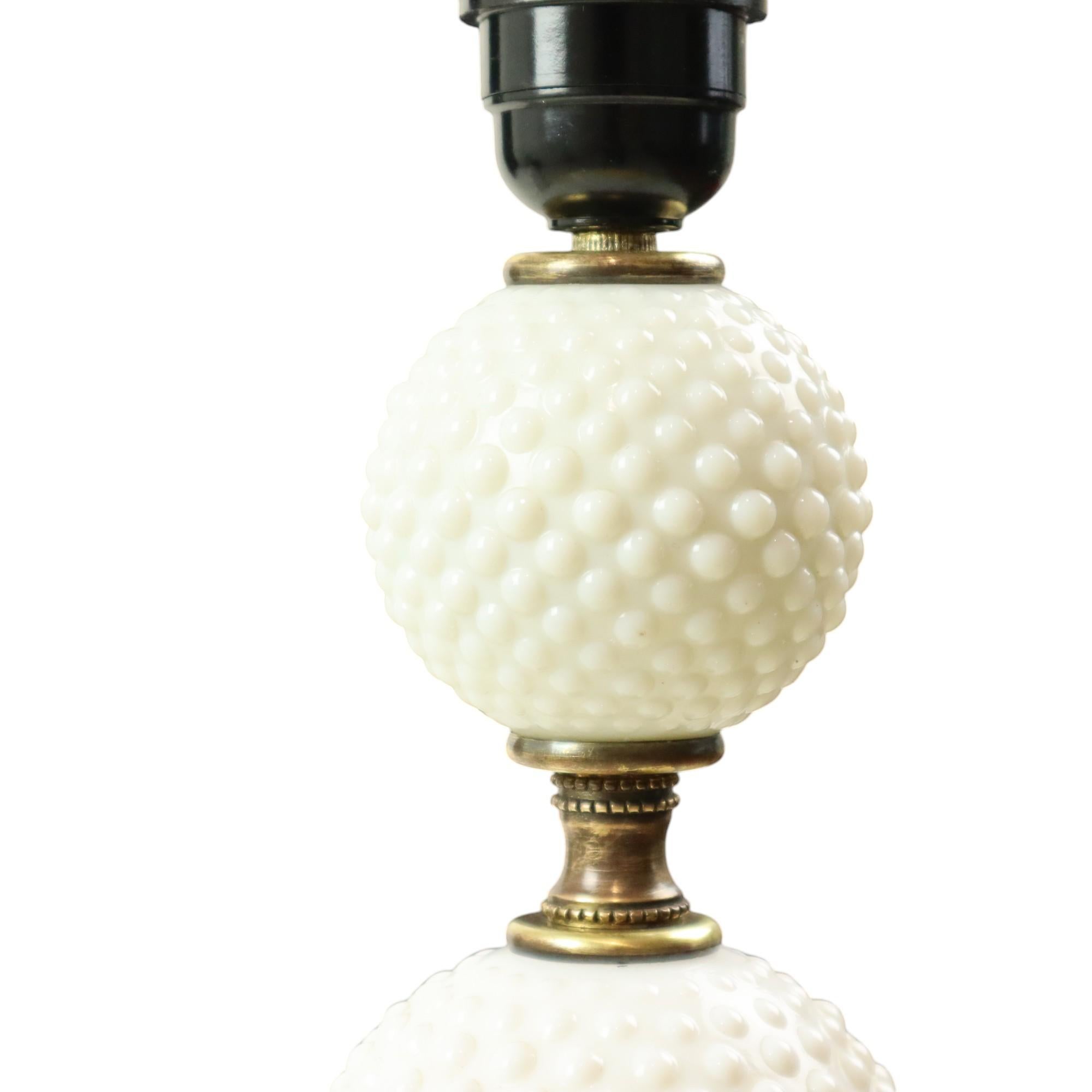 Vintage Table Lamp Frosted Milk Glass Brass Hobnail 1970s For Sale 3