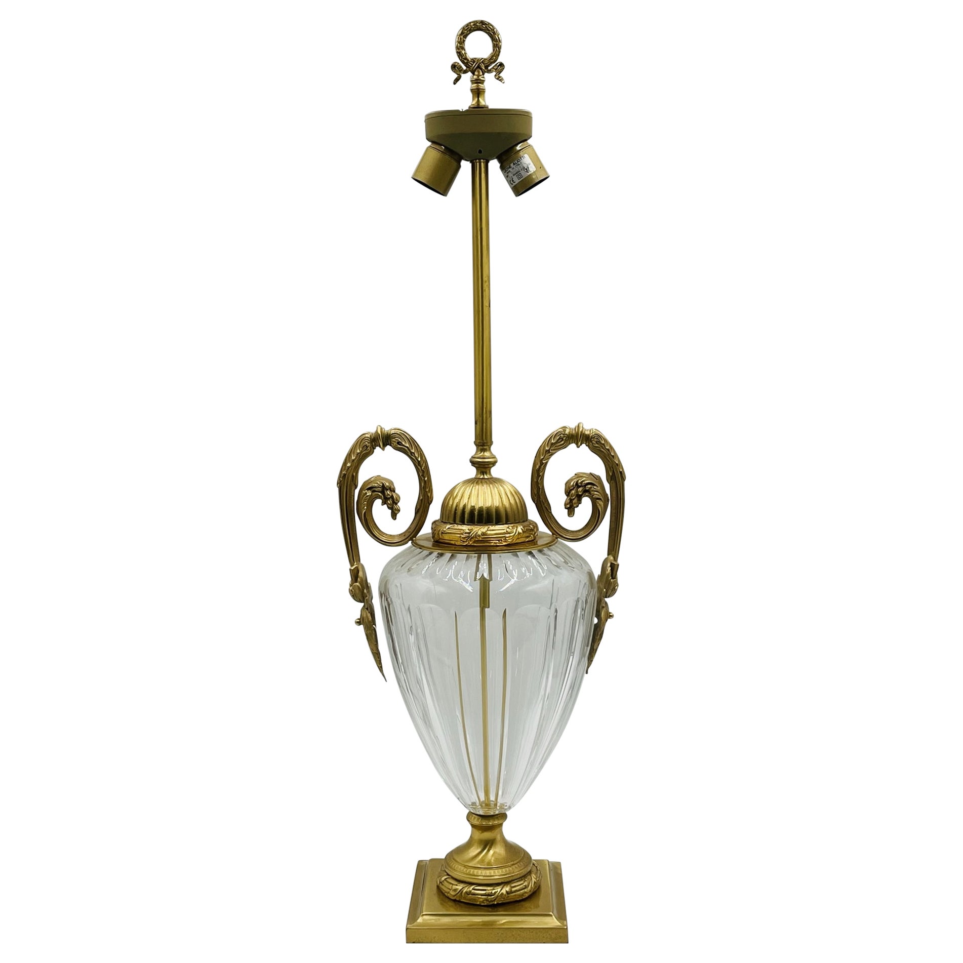 Lampe de bureau vintage en cristal et bronze de Leone Aliotti